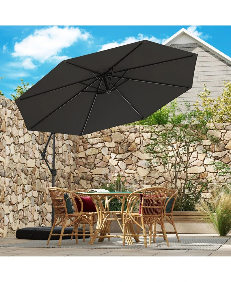 Gouun 10 ft Cantilever Patio Umbrella with Infinite Tilt 360-Degree Rotation and Weighted Base