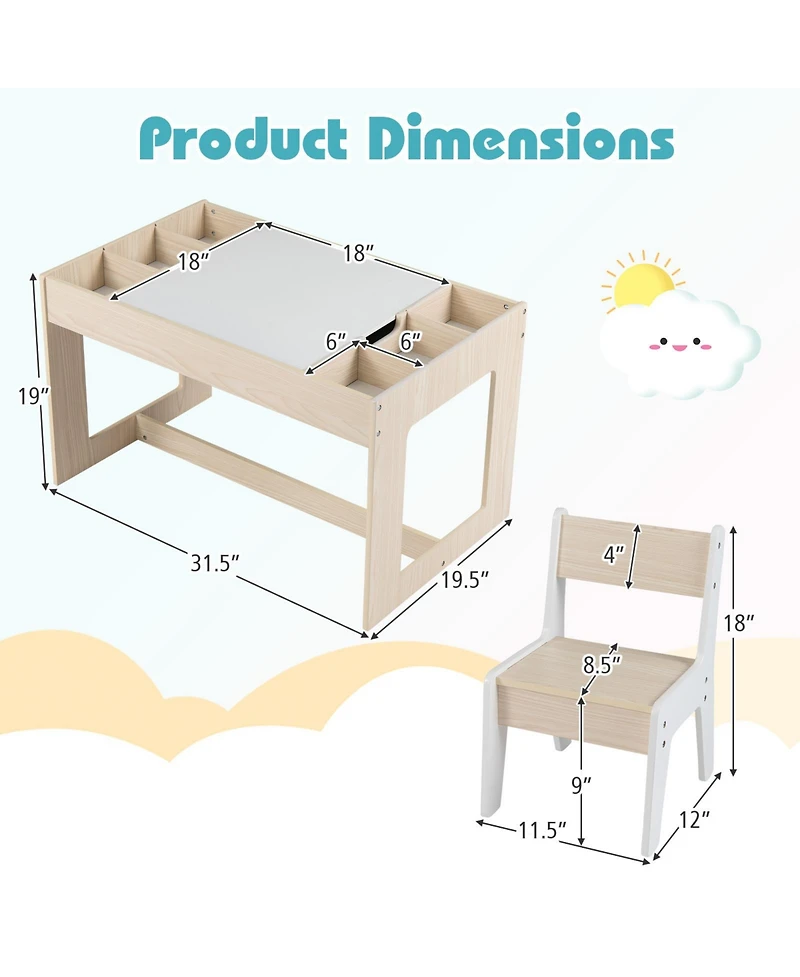 Sugift Multifunctional Kids Table and Chairs Set with Chalkboard