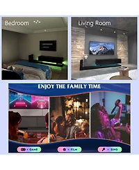 Rainsken Led Tv Stand, High Gloss Wood Entertainment Center, Media Console Table with Power Outlet and 2 Storage Cabinets for Living Room