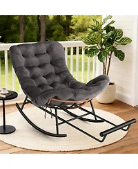 gaomon Oversized Papasan Rocking Chair with Footrest and Thick Removable Cushion
