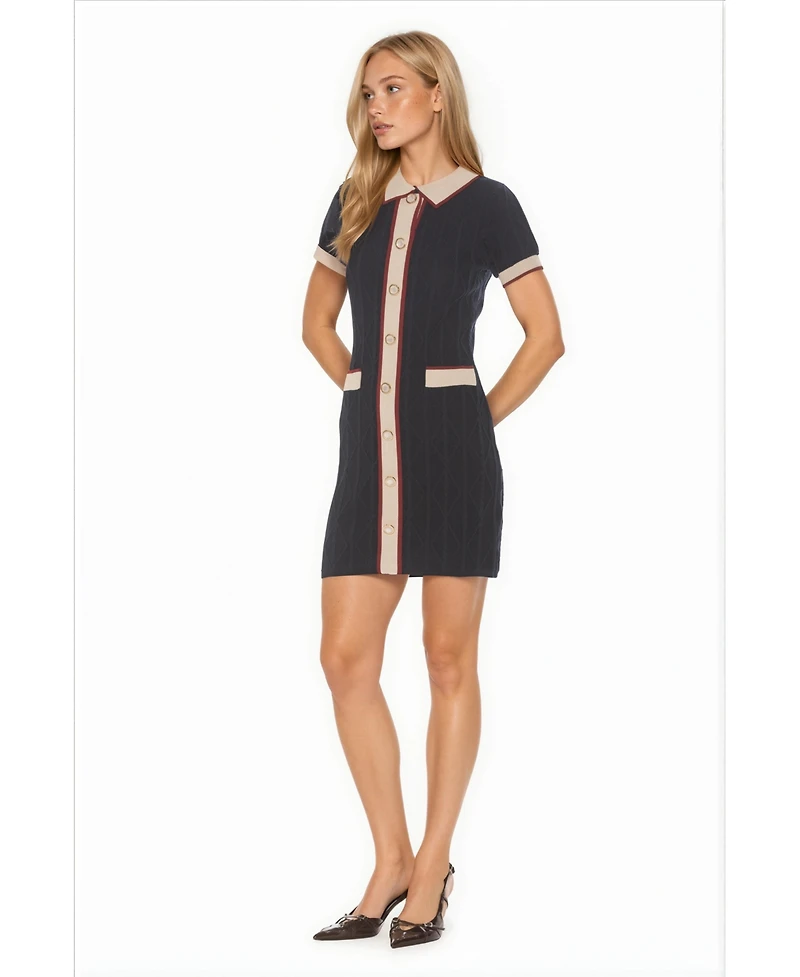 Alexia Admor Women's Cove Collared Button Down Contrast Knit Dress