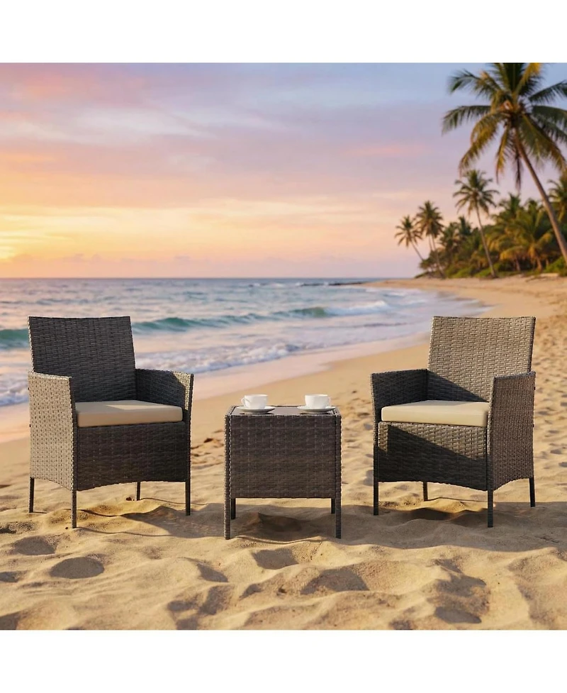 gaomon 3-Piece Pe Rattan Patio Bistro Set with Cushioned Chairs,Cushion