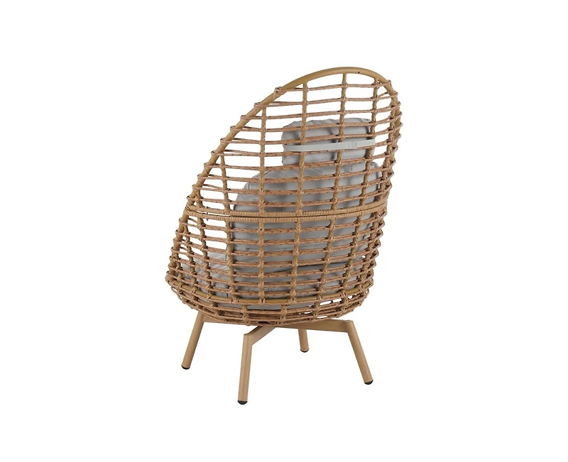 sumyeg Outdoor Wicker High-back Swivel Lounge Chair with Teak Finished Leg, Faux Rattan and Cushion