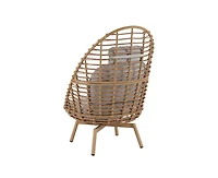 sumyeg Outdoor Wicker High-back Swivel Lounge Chair with Teak Finished Leg, Faux Rattan and Cushion