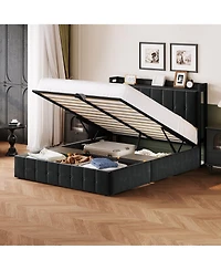 Homfan Lift Up Bed Frame, Upholstered Bed with Button Tufted Wingback Storage Headboard, Hydraulic Storage, No Box Spring Needed