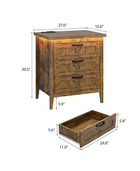 gaomon Farmhouse Drawer Dresser with Charging Station and Led Lights