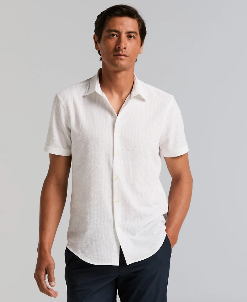 Perry Ellis Men's Slim-Fit Stretch Solid Button-Down Seersucker Shirt