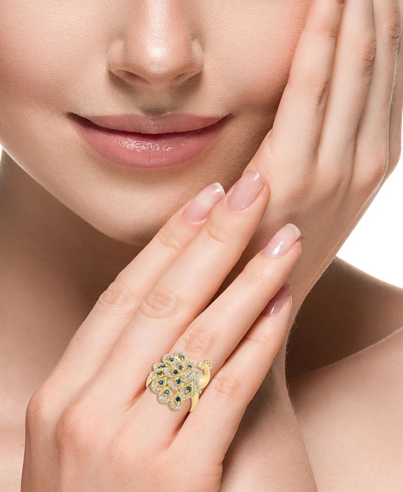 Effy Collection White Diamond (1/2 ct. t.w.) & Blue Diamond (1/3 ct. t.w.) Ring in 14k Yellow Gold