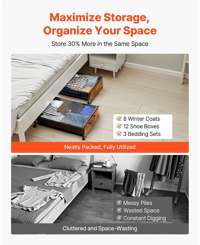 Sugift 2 Pack Under Bed Storage with Wheels 25.6in x 18.1in x 7.1in Clear Top