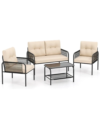Sugift 4 Piece Patio Furniture Set with Rattan Chairs and Loveseat