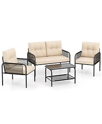 Sugift 4 Piece Patio Furniture Set with Rattan Chairs and Loveseat