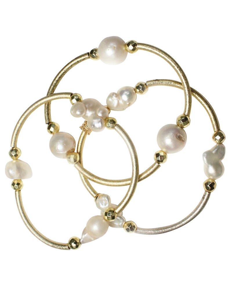 Michael Gabriel Designs Genuine Imitation Pearl Barre's 3-Stack Bangle Bracelet