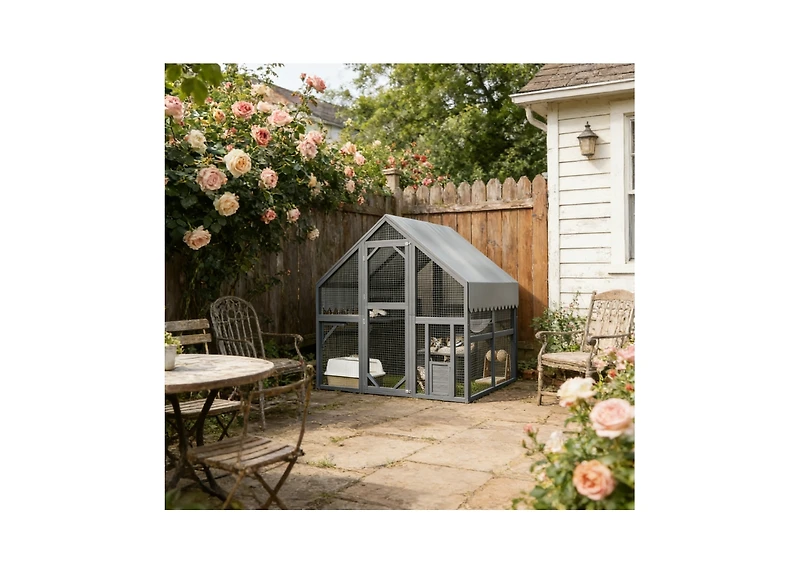 Zeus & Ruta Large Outdoor Cat Enclosure Wooden Shelter with Platforms Resting Box Bridge Waterproof Uv Proof Canopy