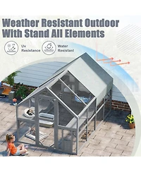 Zeus & Ruta Large Outdoor Cat Enclosure Wooden Shelter 7 Platforms 2 Resting Boxes Bridges Waterproof Uv Proof Canopy