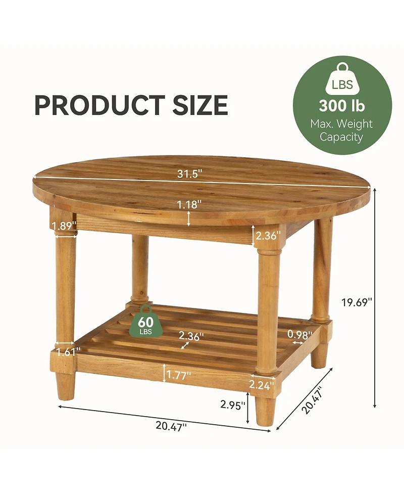 Tribesigns Round Coffee Table, 31.5" Farmhouse Solid Wood Center Table with Storage, 2-Tier Circle Accent Table