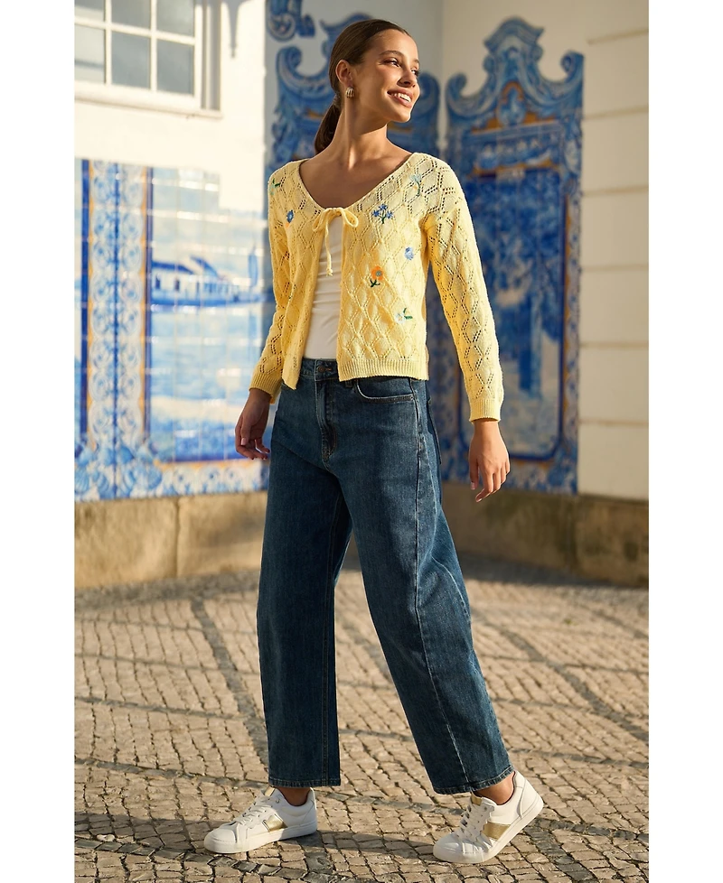 Yumi Women's Embroidered Pointelle Cardigan