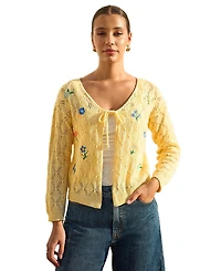 Yumi Women's Embroidered Pointelle Cardigan