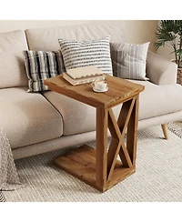 Tribesigns Solid Wood End Table, 2-Tier C Shaped Side Table, Solid Wood Sofa Side Table, Simple Nightstand