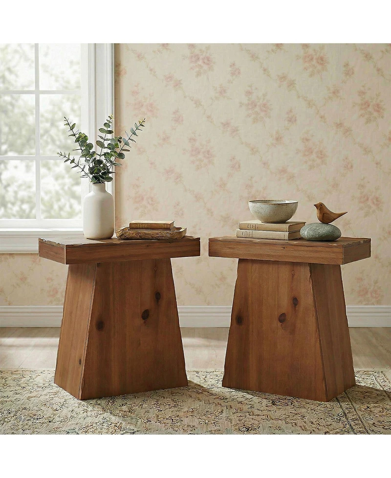 Tribesigns Solid End Table Set of 2, 23.6" Wood Side Table with Trapezoid Base, Bedside Nightstand
