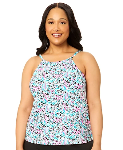Island Escape Plus High-Neck Underwire Tankini Top, Macy's Exclusive
