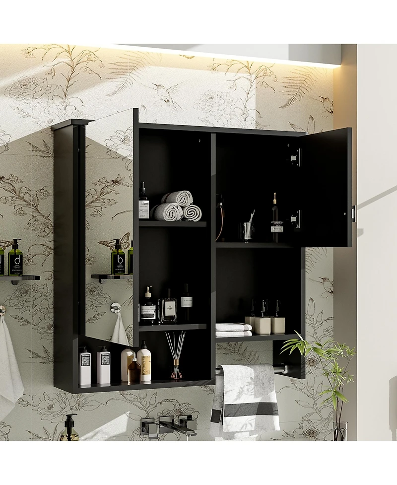 Busdays 29" x 28" Wall Mounted Bathroom Medicine Cabinet with Mirror and Towel Bar