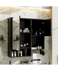 Busdays 29" x 28" Wall Mounted Bathroom Medicine Cabinet with Mirror and Towel Bar