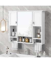 Busdays 35'' x 28'' Modern Wall Mounted Bathroom Storage Cabinet, Bathroom Wall Cabinet with Mirror, Medicine Cabinet with Towels Bar