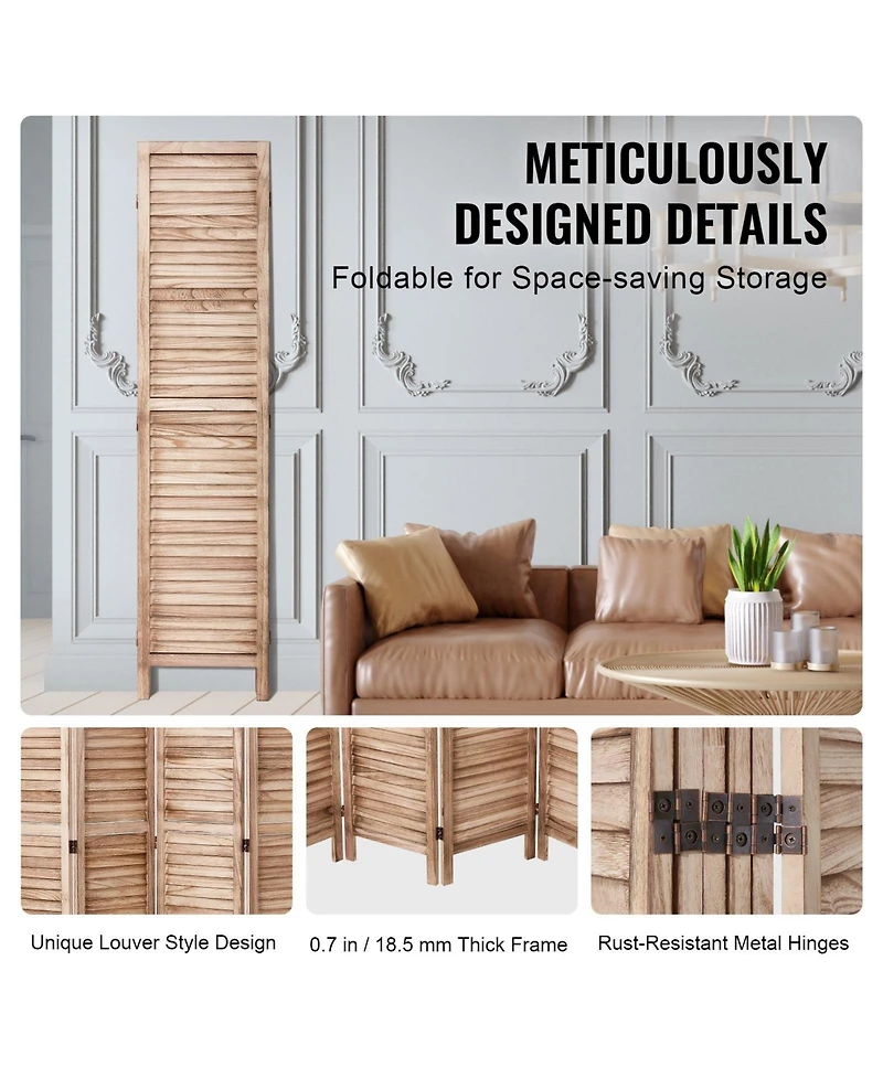 Sugift Wood Room Divider, 6 Panel Folding Privacy Screen, for Home or Office Use