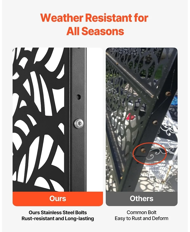 Sugift Metal Privacy Screen, 47" x 72", Freestanding 3-Panel Garden Divider