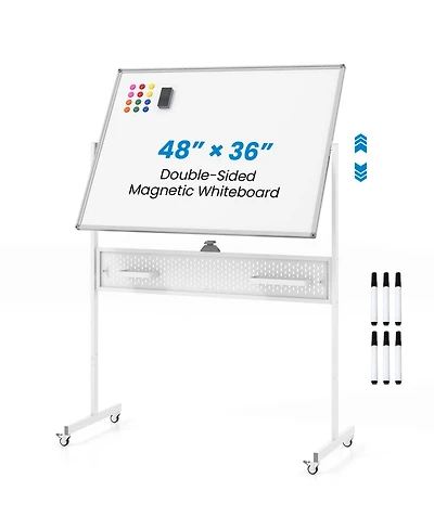 Sugift Adjustable Double Sided Magnetic Whiteboard with Pegboard