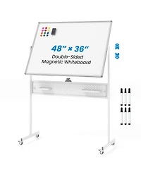 Sugift Adjustable Double Sided Magnetic Whiteboard with Pegboard