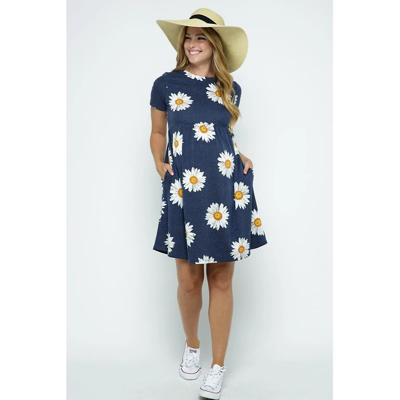 Hello Miz Maternity Womeen's Floral Empire Waist T-Shirt Dress with Pockets