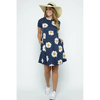 Hello Miz Maternity Womeen's Floral Empire Waist T-Shirt Dress with Pockets