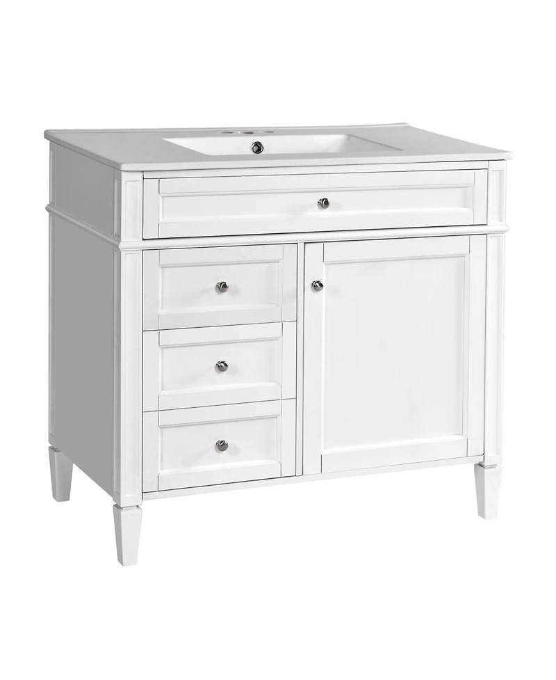 Busdays 36 Inch Bathroom Vanity with Top Sink Modern Storage Cabinet with 2 Drawers and a Tip Out Drawer Single Sink