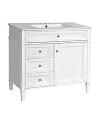 Busdays 36 Inch Bathroom Vanity with Top Sink Modern Storage Cabinet with 2 Drawers and a Tip Out Drawer Single Sink