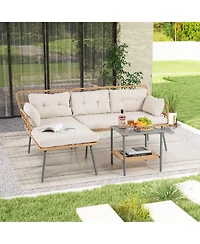 Sugift 3 Piece Corner Patio Furniture Set with Small Coffee Table
