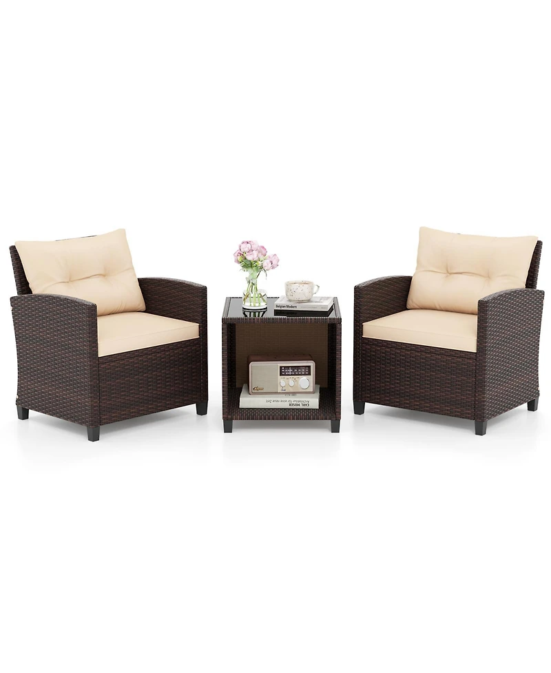 Sugift 3 Piece Patio Wicker Sofa Set with Storage Coffee Table