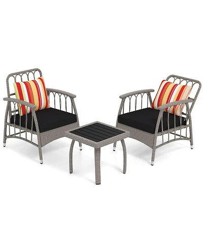Sugift 3 Piece Patio Wicker Furniture Set with Adjustable Backrest