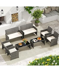 Sugift 4 Piece Patio Conversation Set with Chairs Loveseat and Table