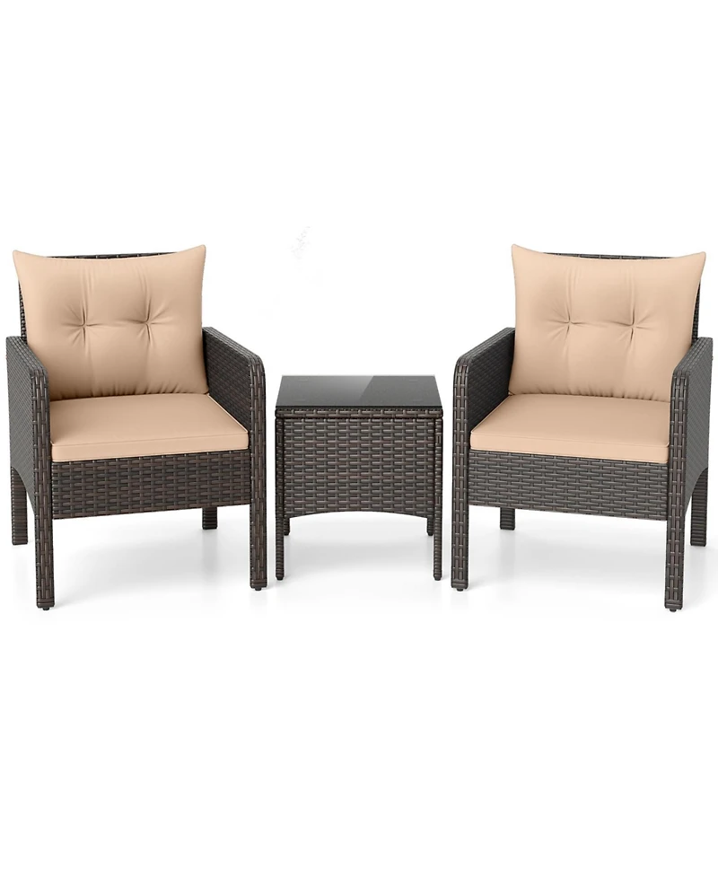 Sugift 3 Piece Patio Wicker Furniture Set with Cushions for Balcony