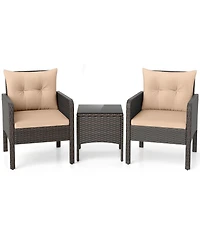 Sugift 3 Piece Patio Wicker Furniture Set with Cushions for Balcony