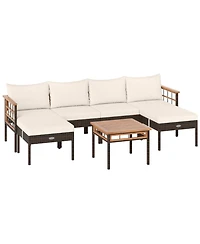 Sugift Patio Rattan Chairs with Ottomans and Side Table for Backyard