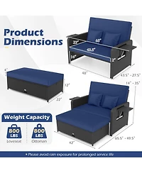 Sugift Pe Wicker Outdoor Daybed with Adjustable Backrest and Ottoman