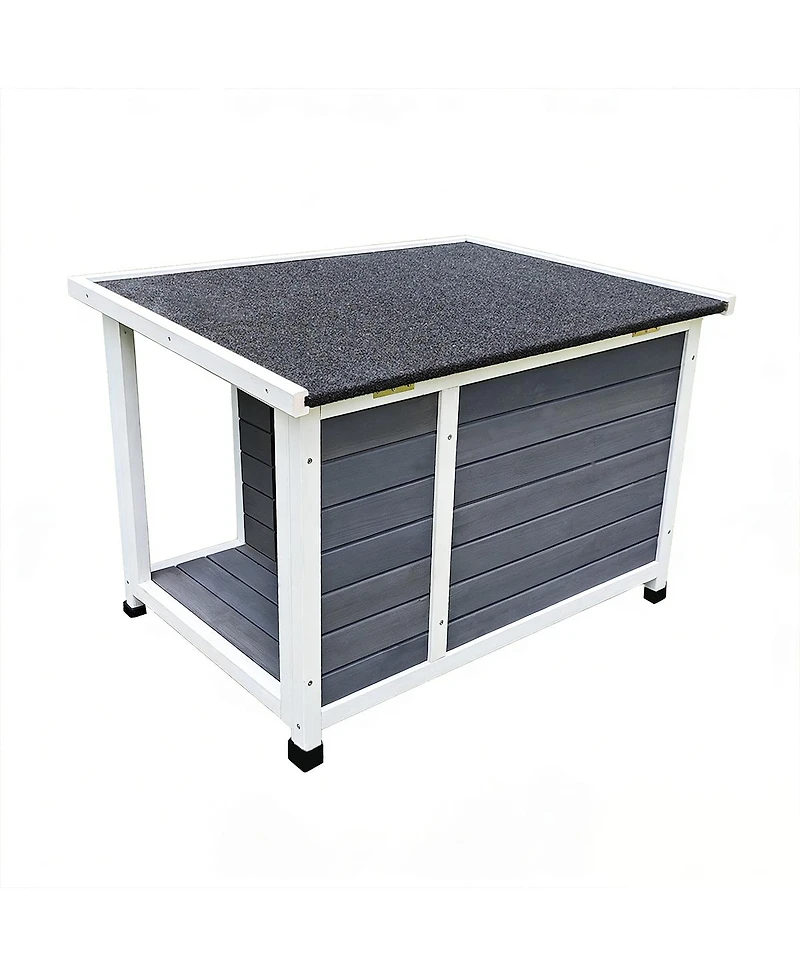 Zeus & Ruta Outdoor Cat House with Wp Roof Vent Windows Metal Support Gray Spacious Stylish Pet Shelter