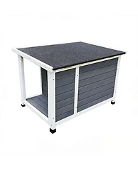 Zeus & Ruta Outdoor Cat House with Wp Roof Vent Windows Metal Support Gray Spacious Stylish Pet Shelter