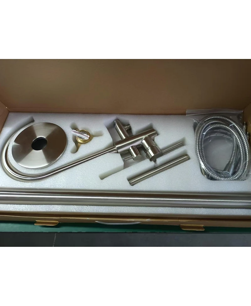 Busdays Brushed Nickel Freestanding Tub Filler Floor Mounted Bathtub Faucet with High Flow, Swivel Spout and Handheld Shower Head