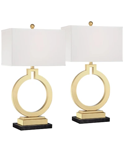360 Lighting Lauren Modern Table Lamps Set of 2 with Risers 28 1/2" Tall Usb Charging Port Rectangular Shade for Bedroom Living Room