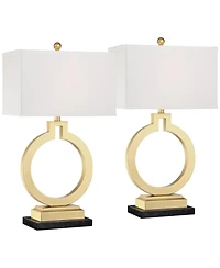 360 Lighting Lauren Modern Table Lamps Set of 2 with Risers 28 1/2" Tall Usb Charging Port Rectangular Shade for Bedroom Living Room