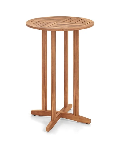 sumyeg 39-Inch Outdoor Acacia Wood Bar Table with Slatted Tabletop