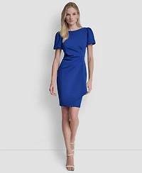 Dkny Women's Bubble Sleeve Scuba Crepe Ruched Sheath Dress